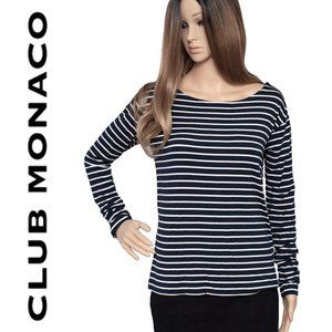 Club Monaco Navy White Striped Long Sleeve Top XS – Soft Stretch Knit